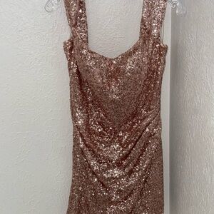 Sherri Hill Sparkling Mini Dress in Rose Gold
